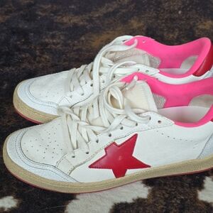 White Sneakers with Red Star and Pink Accents